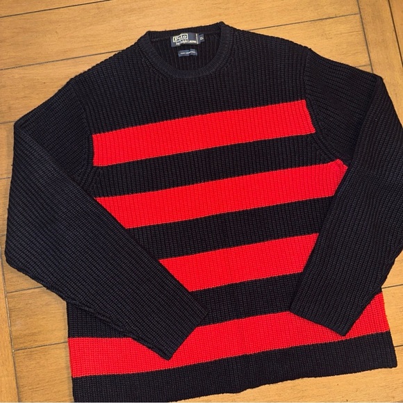 Polo Ralph Lauren Lambswool Ribbed Knit Crewneck Sweater Mens XL Red Navy Blue - Picture 4 of 10